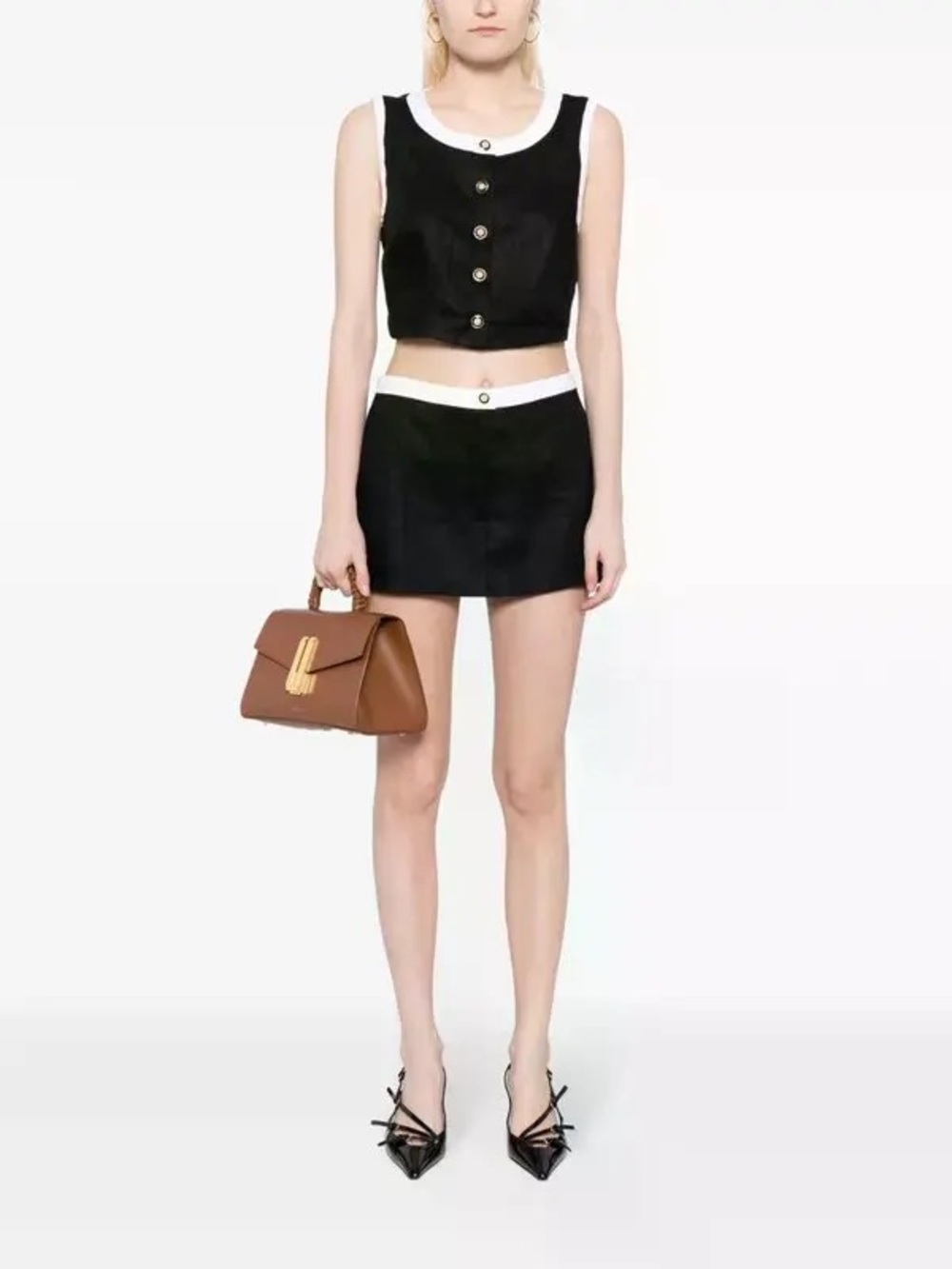 Reformation Roxy Linen Two-piece Set Black Sleeveless Size 12 DL1